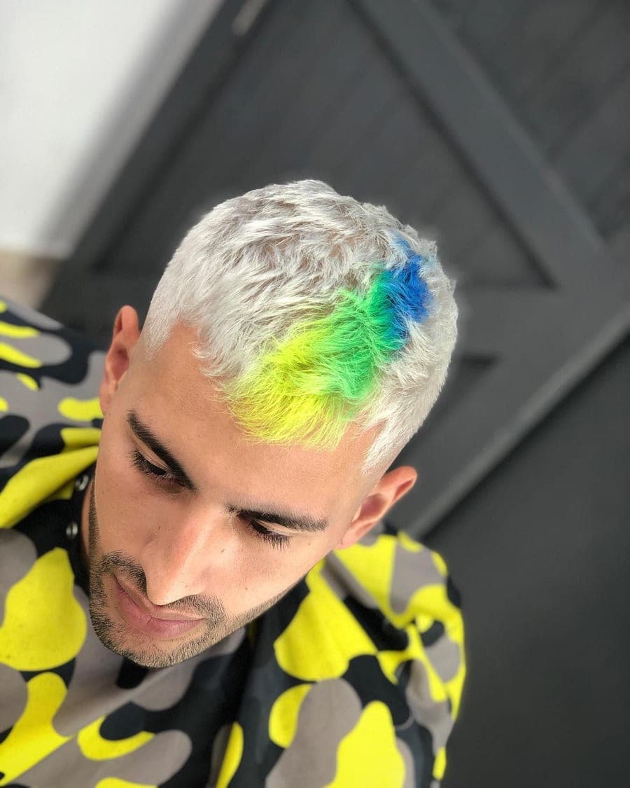 Platinum crop with a green and blue color patch
